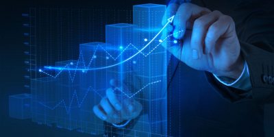 businessman hand working with new modern computer and business strategy as concept