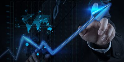 businessman hand touch 3d virtual chart business as concept