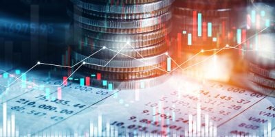 Finance and money technology background concept of business prosperity and asset management . Creative graphic show economy and financial growth by investment in valuable asset to gain wealth profit .